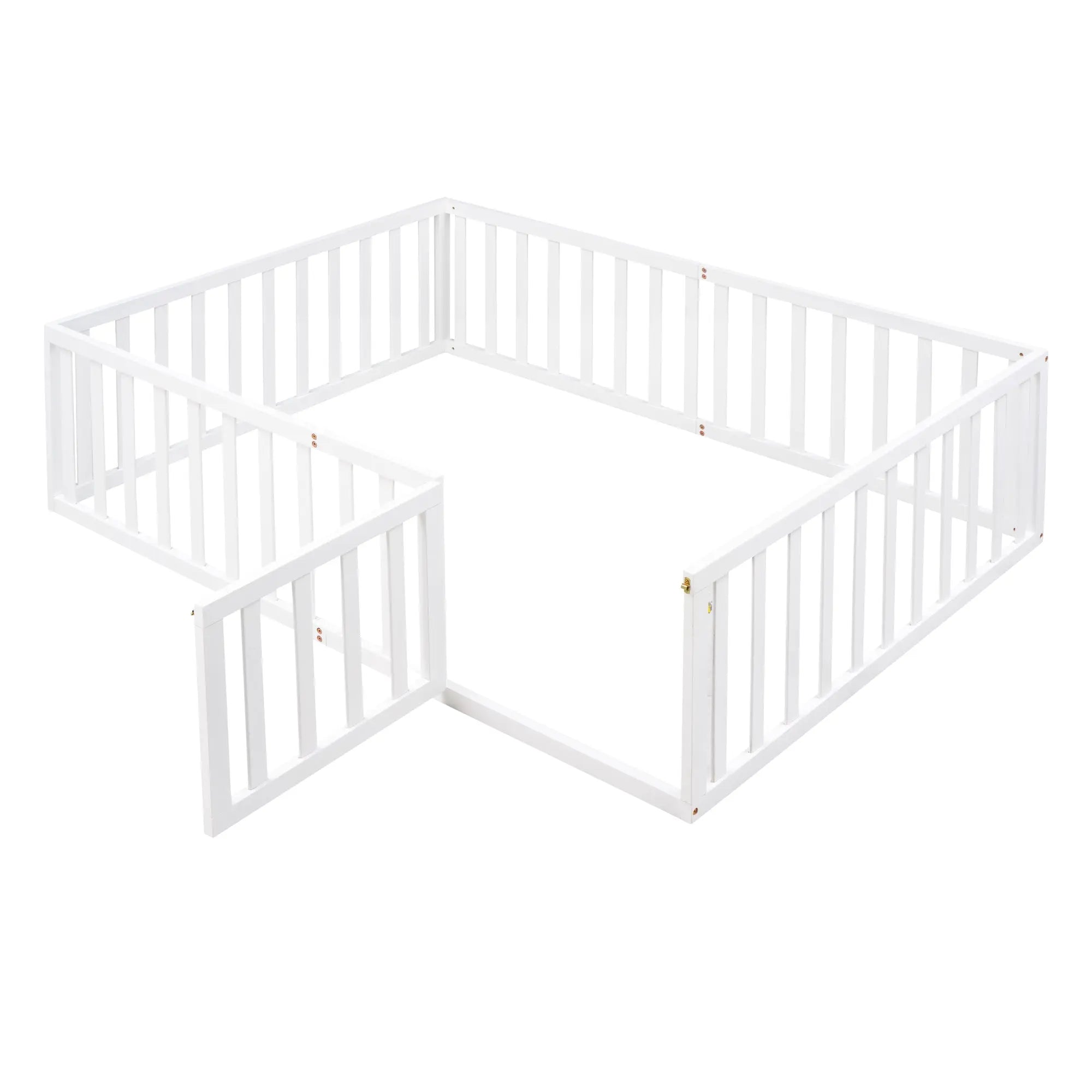 Bellemave® Full Size Wood Floor Bed Frame with Fence and Door - Bellemave