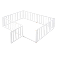 Bellemave® Full Size Wood Floor Bed Frame with Fence and Door - Bellemave