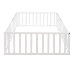 Bellemave® Full Size Wood Floor Bed Frame with Fence and Door - Bellemave