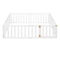 Bellemave® Full Size Wood Floor Bed Frame with Fence and Door - Bellemave