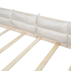 Bellemave® Full Size Wood Floor Bed with Guardrail and Pillow - Bellemave