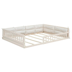 Bellemave® Full Size Wood Floor Bed with Guardrail and Pillow - Bellemave