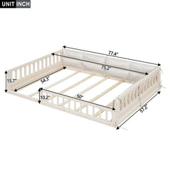 Bellemave® Full Size Wood Floor Bed with Guardrail and Pillow - Bellemave