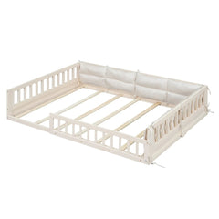 Bellemave® Full Size Wood Floor Bed with Guardrail and Pillow - Bellemave