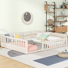 Bellemave® Full Size Wood Floor Bed with Guardrail and Pillow - Bellemave