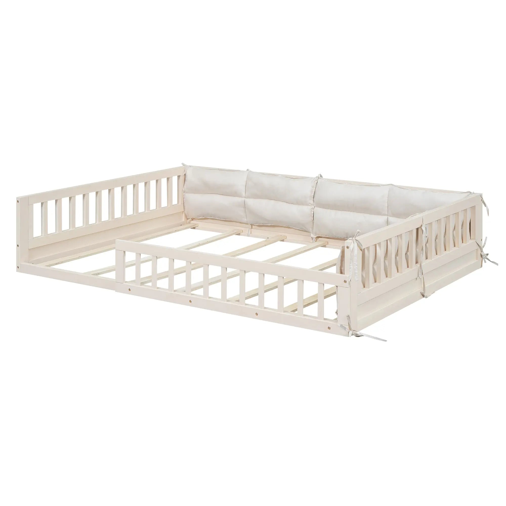 Bellemave® Full Size Wood Floor Bed with Guardrail and Pillow - Bellemave