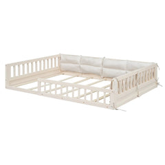 Bellemave® Full Size Wood Floor Bed with Guardrail and Pillow - Bellemave