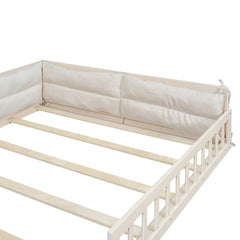 Bellemave® Full Size Wood Floor Bed with Guardrail and Pillow - Bellemave