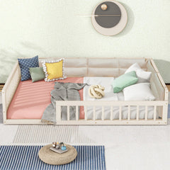 Bellemave® Full Size Wood Floor Bed with Guardrail and Pillow - Bellemave