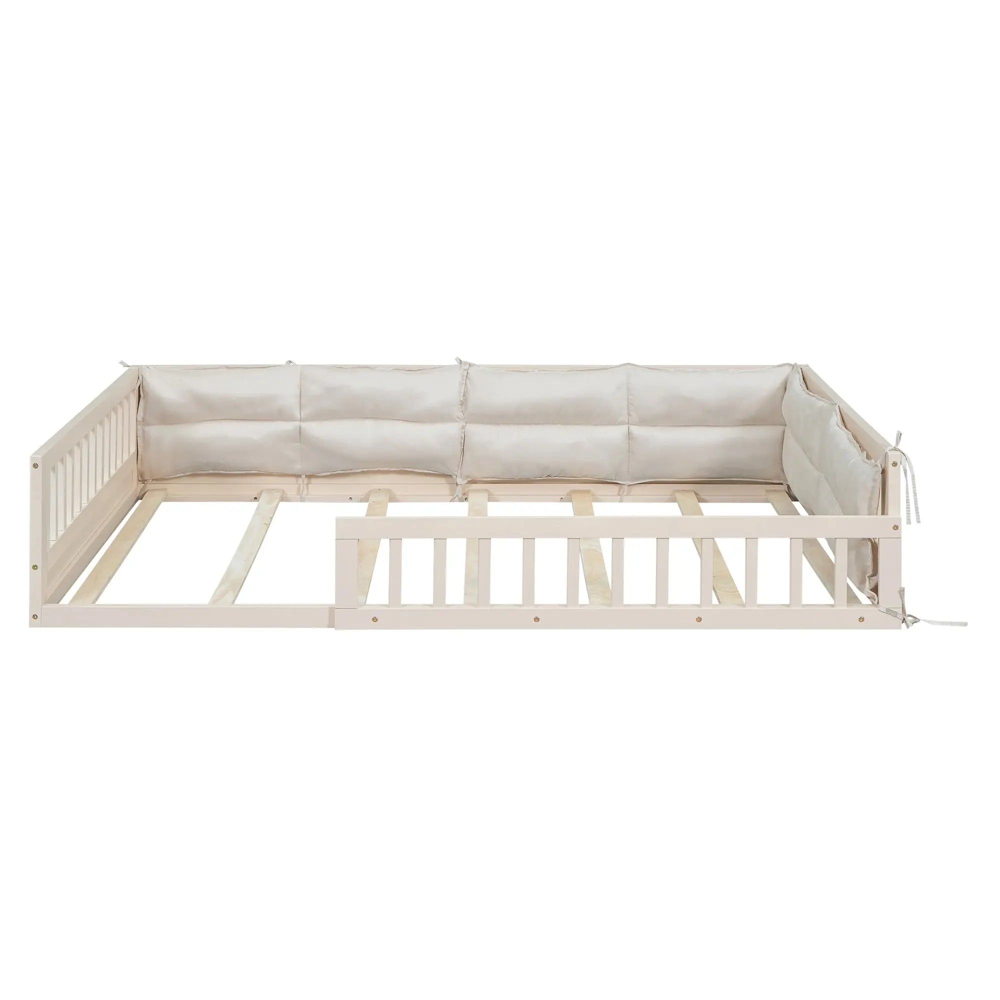 Bellemave® Full Size Wood Floor Bed with Guardrail and Pillow - Bellemave