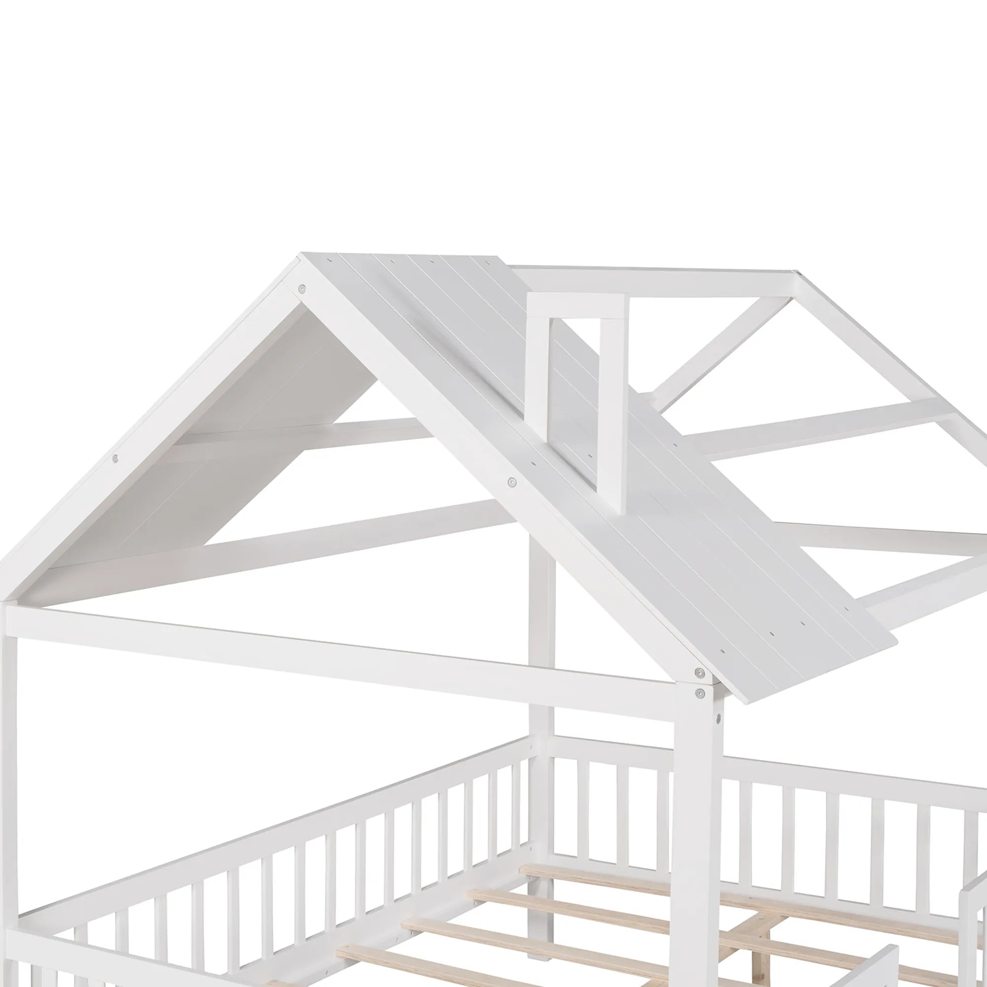 Bellemave® Full Size Wood House Bed with Fence - Bellemave
