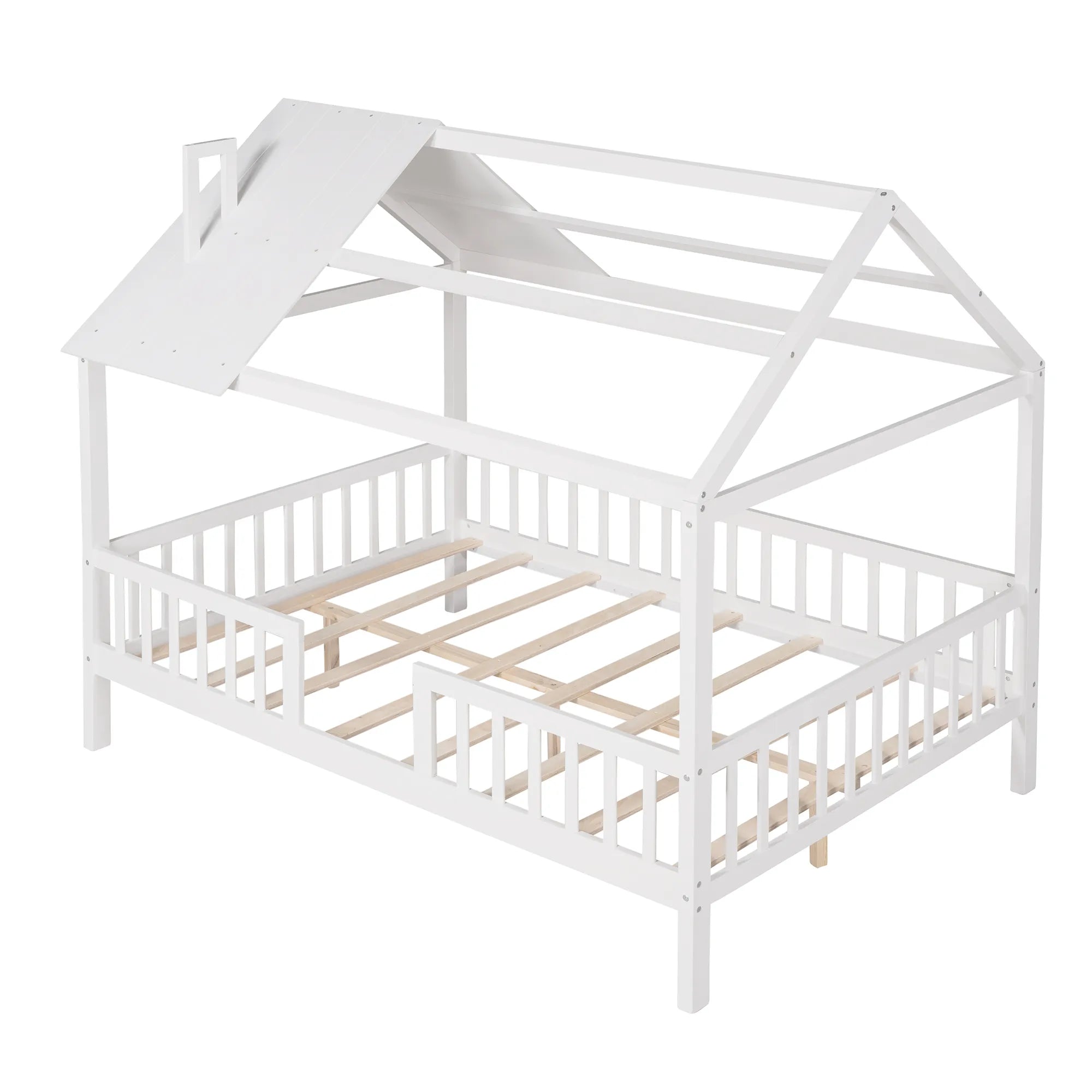 Bellemave® Full Size Wood House Bed with Fence - Bellemave