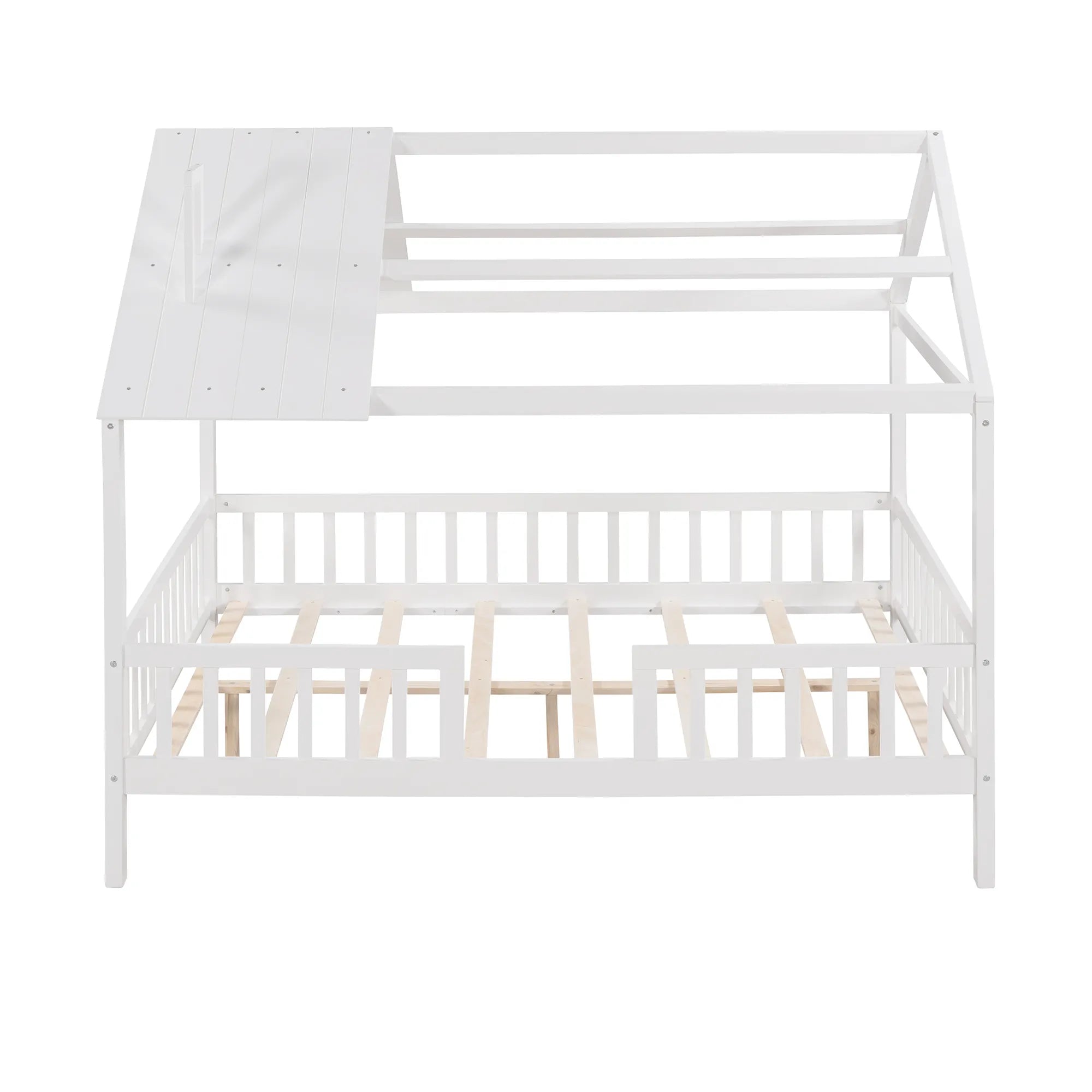 Bellemave® Full Size Wood House Bed with Fence - Bellemave