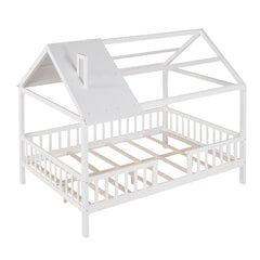 Bellemave® Full Size Wood House Bed with Fence - Bellemave
