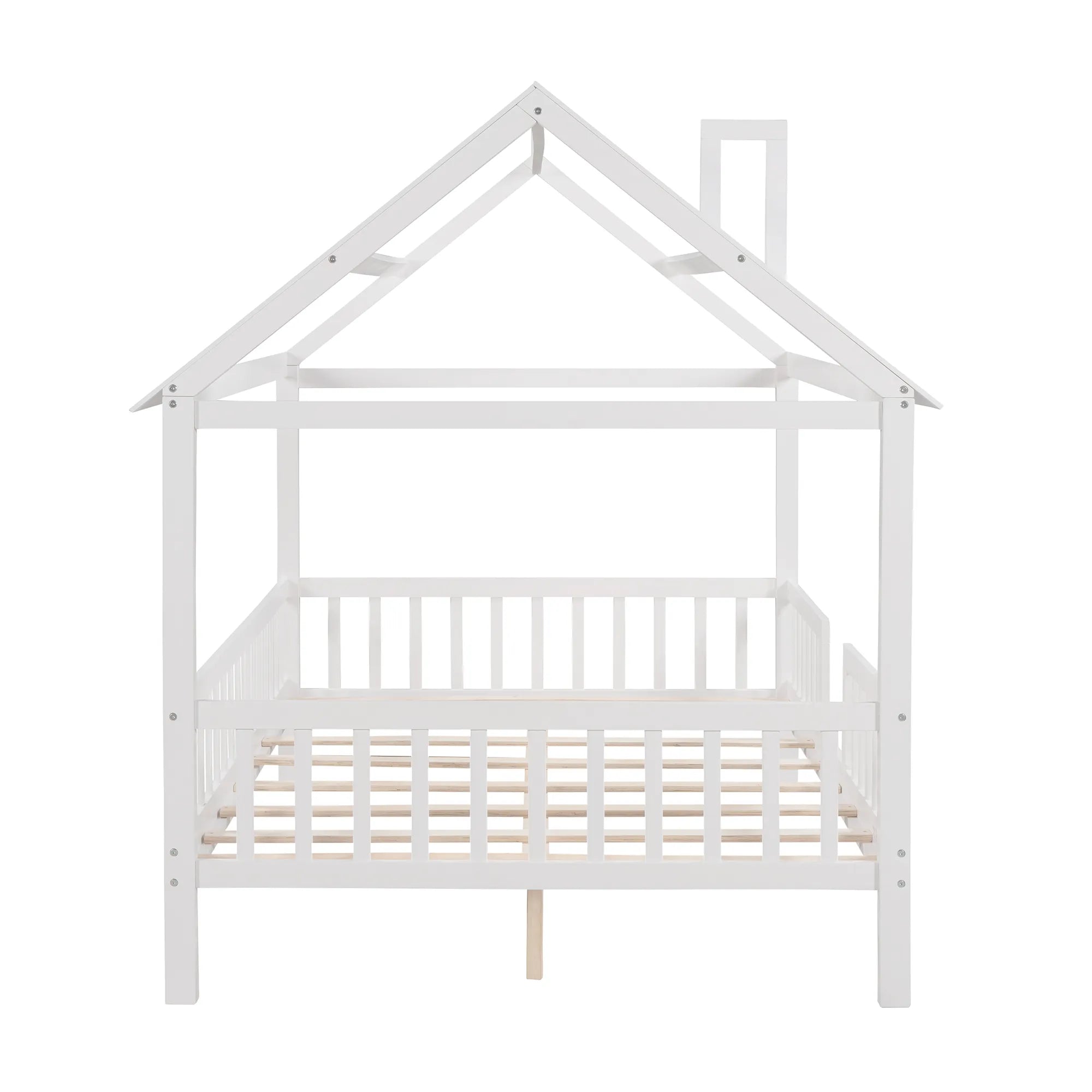 Bellemave® Full Size Wood House Bed with Fence - Bellemave