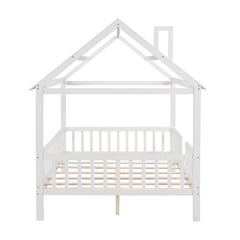 Bellemave® Full Size Wood House Bed with Fence - Bellemave