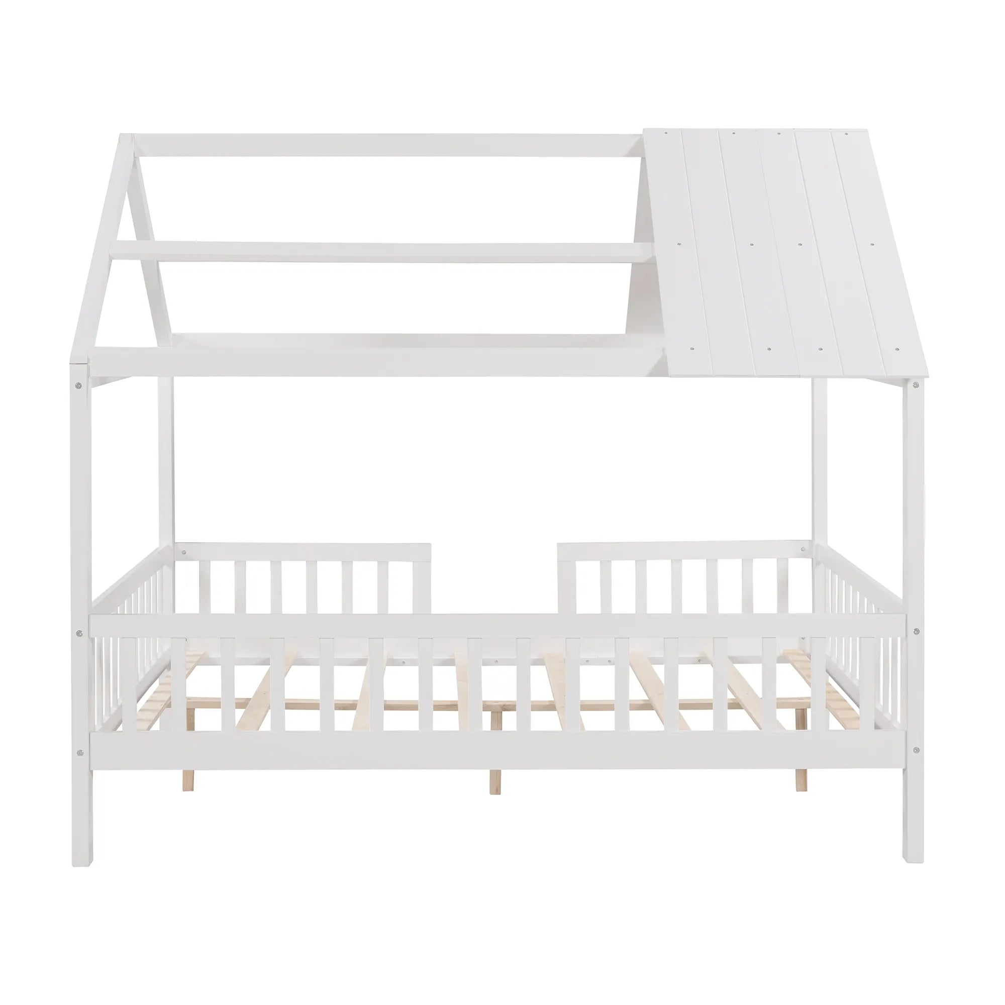 Bellemave® Full Size Wood House Bed with Fence - Bellemave