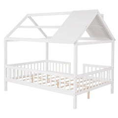 Bellemave® Full Size Wood House Bed with Fence - Bellemave