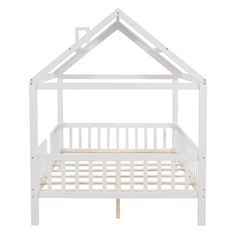 Bellemave® Full Size Wood House Bed with Fence - Bellemave
