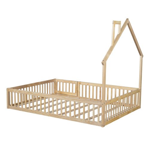 Bellemave® Full Size Wood House Floor Bed with Guardrail - Bellemave