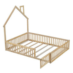 Bellemave® Full Size Wood House Floor Bed with Guardrail - Bellemave