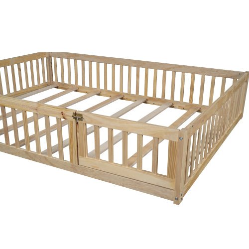 Bellemave® Full Size Wood House Floor Bed with Guardrail - Bellemave