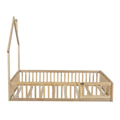 Bellemave® Full Size Wood House Floor Bed with Guardrail - Bellemave