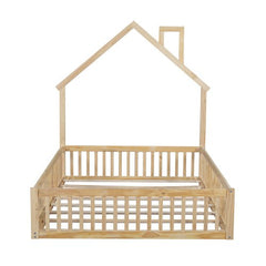 Bellemave® Full Size Wood House Floor Bed with Guardrail - Bellemave