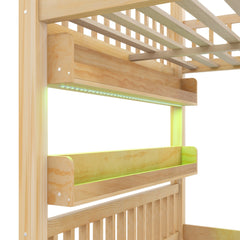 Bellemave® Full Size Wood House Loft Bed with LED Shelf, Ladder, Guardrails & Storage - Bellemave