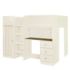Bellemave® Full Size Wood Loft Bed with Built - in Wardrobe, Desk, Storage Shelves and Drawers - Bellemave