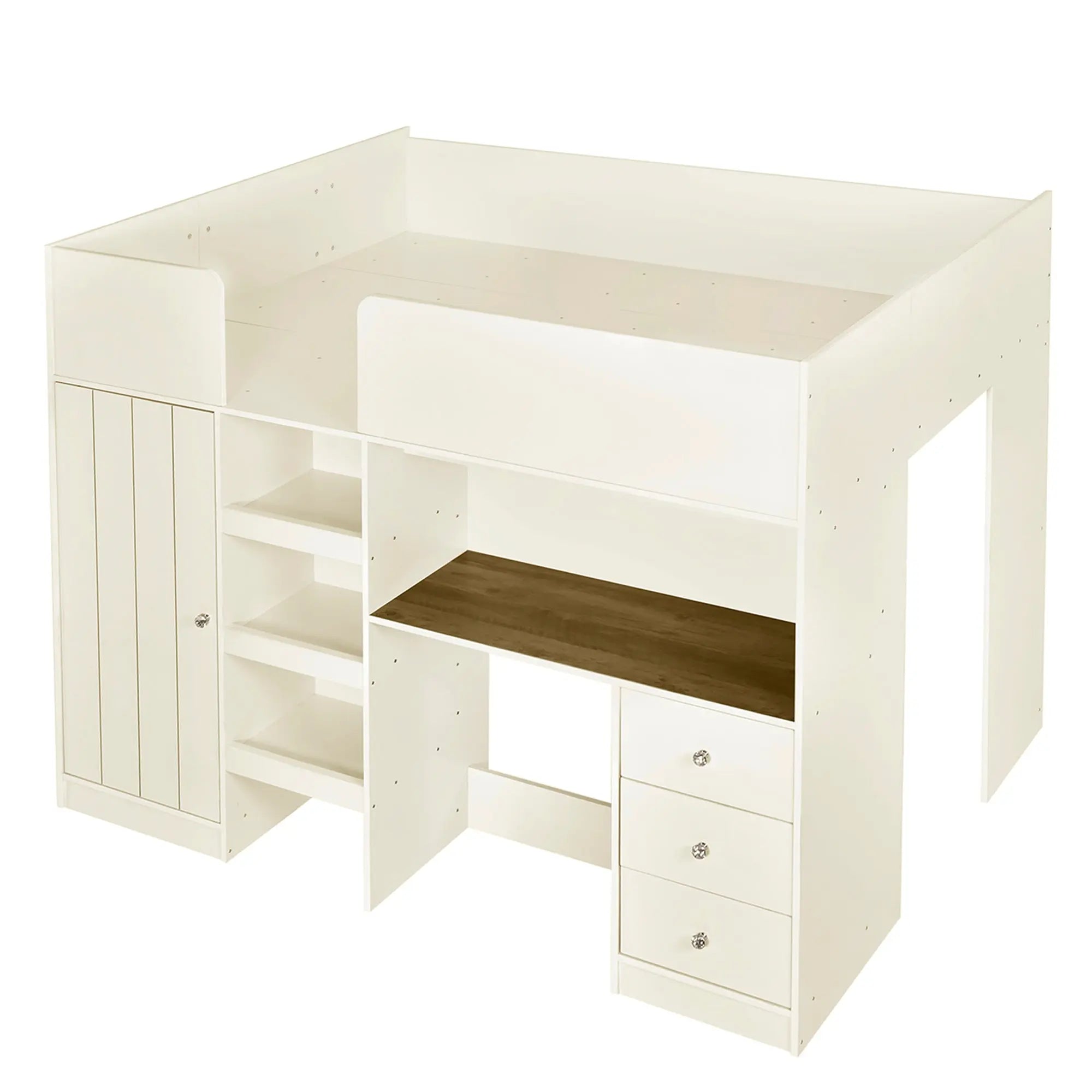 Bellemave® Full Size Wood Loft Bed with Built - in Wardrobe, Desk, Storage Shelves and Drawers - Bellemave