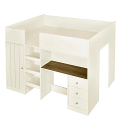 Bellemave® Full Size Wood Loft Bed with Built - in Wardrobe, Desk, Storage Shelves and Drawers - Bellemave