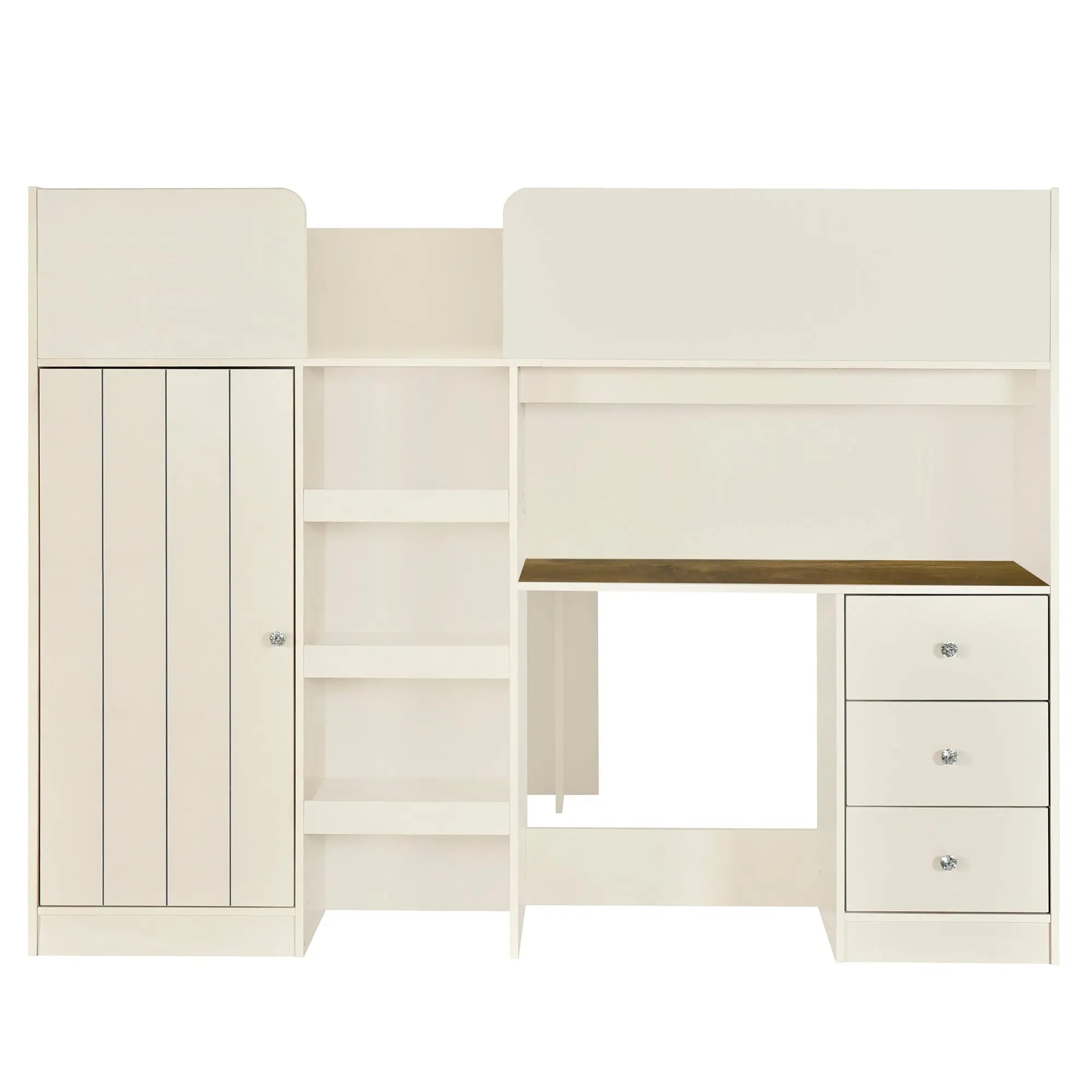 Bellemave® Full Size Wood Loft Bed with Built - in Wardrobe, Desk, Storage Shelves and Drawers - Bellemave