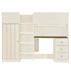 Bellemave® Full Size Wood Loft Bed with Built - in Wardrobe, Desk, Storage Shelves and Drawers - Bellemave