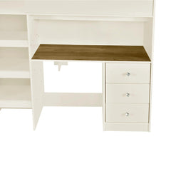 Bellemave® Full Size Wood Loft Bed with Built - in Wardrobe, Desk, Storage Shelves and Drawers - Bellemave