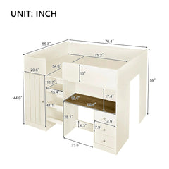 Bellemave® Full Size Wood Loft Bed with Built - in Wardrobe, Desk, Storage Shelves and Drawers - Bellemave