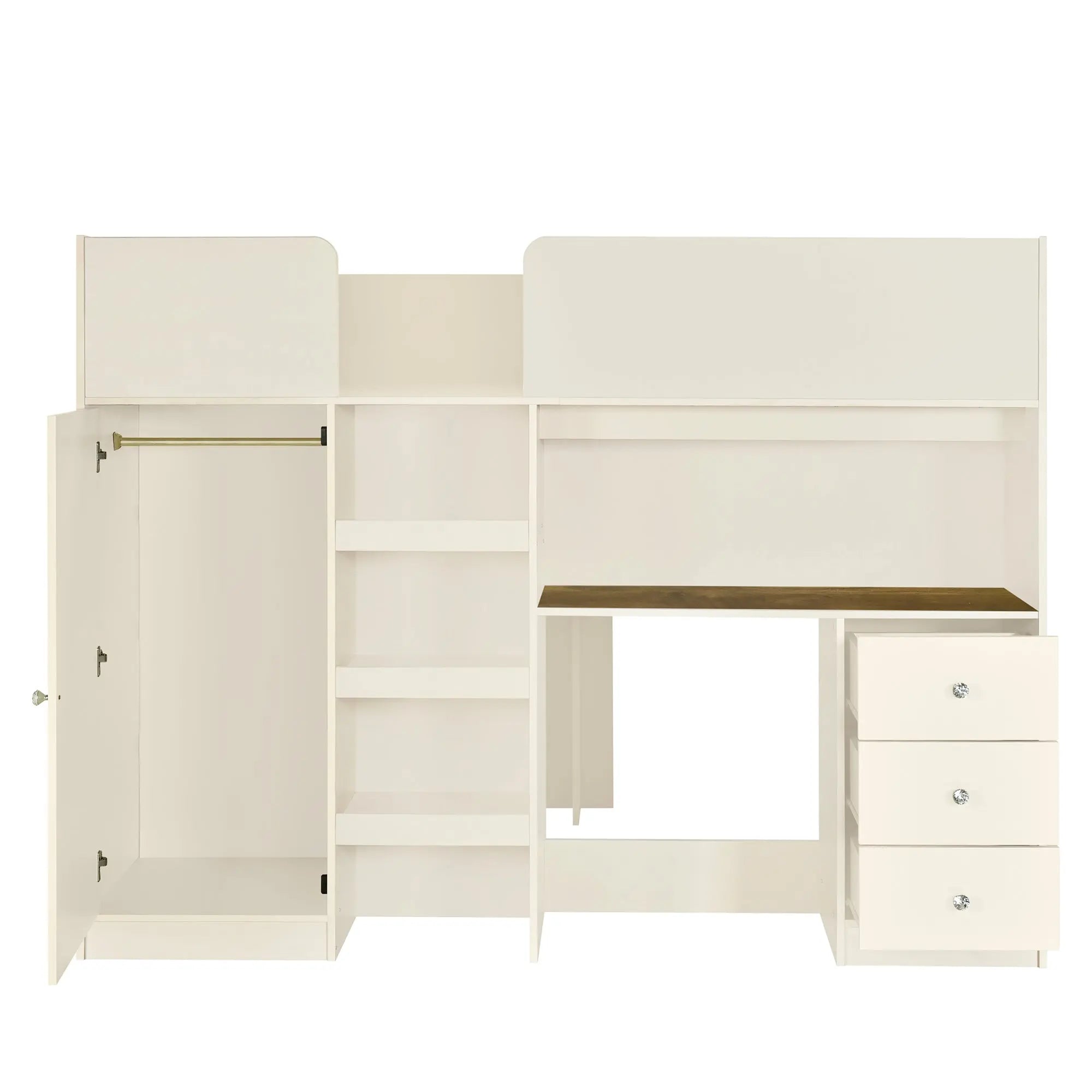 Bellemave® Full Size Wood Loft Bed with Built - in Wardrobe, Desk, Storage Shelves and Drawers - Bellemave