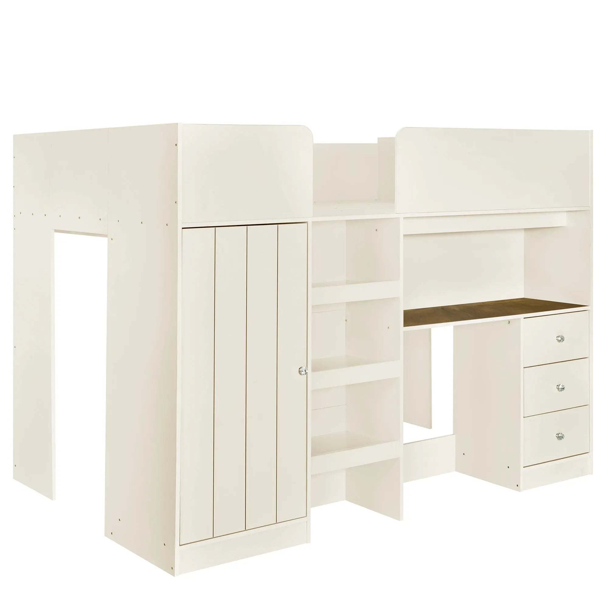 Bellemave® Full Size Wood Loft Bed with Built - in Wardrobe, Desk, Storage Shelves and Drawers - Bellemave