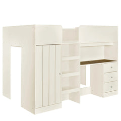 Bellemave® Full Size Wood Loft Bed with Built - in Wardrobe, Desk, Storage Shelves and Drawers - Bellemave