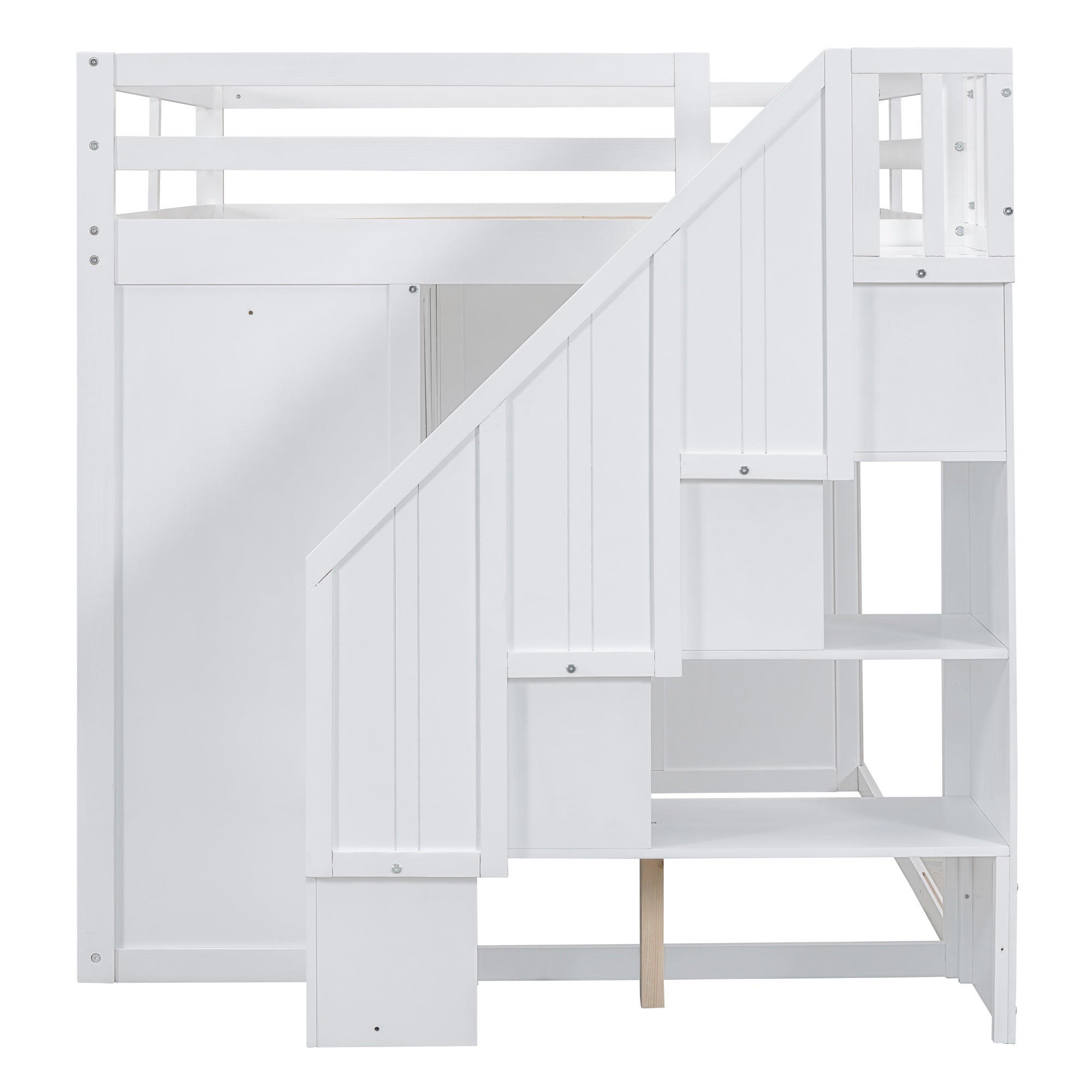 Bellemave® Full Size Wood Loft Bed With Built - in Wardrobes, Cabinets and Drawers, White - Bellemave