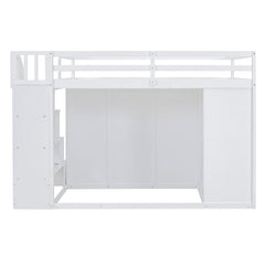 Bellemave® Full Size Wood Loft Bed With Built - in Wardrobes, Cabinets and Drawers, White - Bellemave