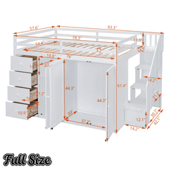 Bellemave® Full Size Wood Loft Bed With Built - in Wardrobes, Cabinets and Drawers, White - Bellemave