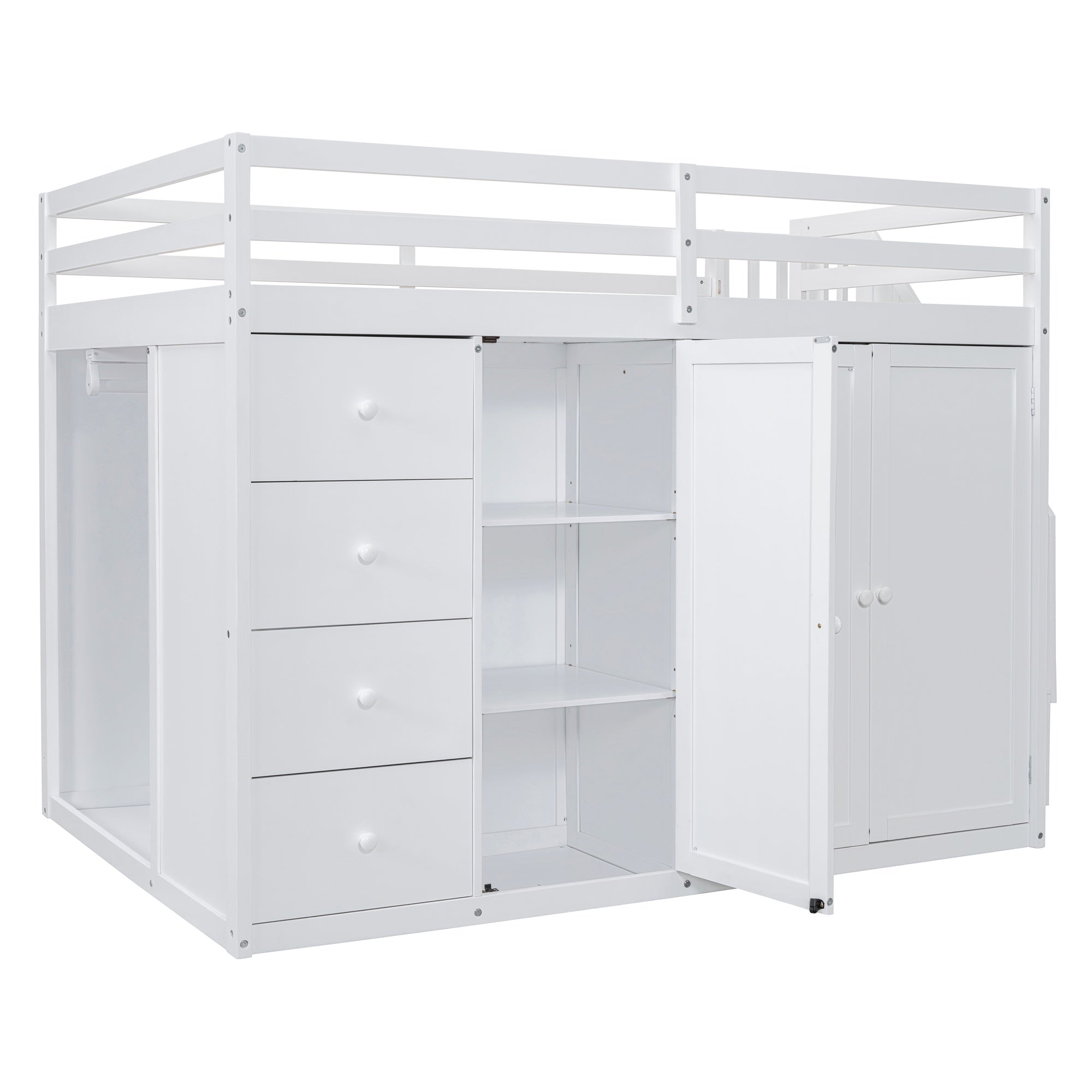 Bellemave® Full Size Wood Loft Bed With Built - in Wardrobes, Cabinets and Drawers, White - Bellemave