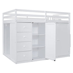 Bellemave® Full Size Wood Loft Bed With Built - in Wardrobes, Cabinets and Drawers, White - Bellemave