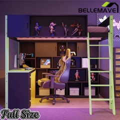 Bellemave® Full Size Wood Loft Bed with Desk, Ample Storage Space and Light, Loft Bed for Kids Bedroom - Bellemave