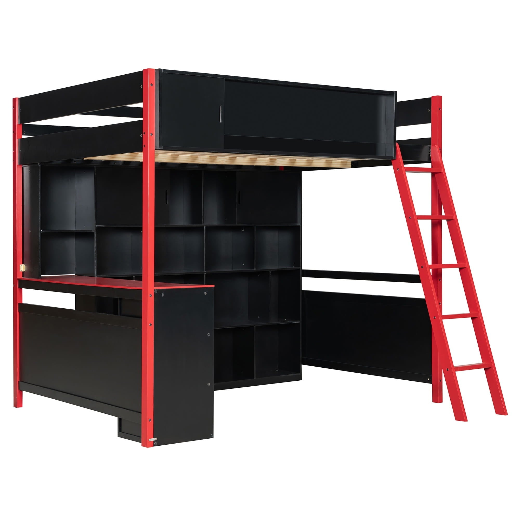 Bellemave® Full Size Wood Loft Bed with Desk, Ample Storage Space and Light, Loft Bed for Kids Bedroom - Bellemave
