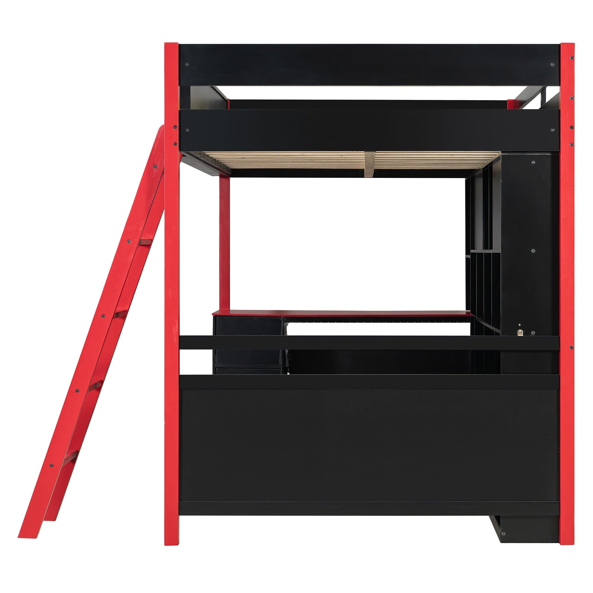 Bellemave® Full Size Wood Loft Bed with Desk, Ample Storage Space and Light, Loft Bed for Kids Bedroom - Bellemave