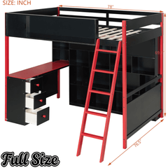 Bellemave® Full Size Wood Loft Bed with Desk, Ample Storage Space and Light, Loft Bed for Kids Bedroom - Bellemave