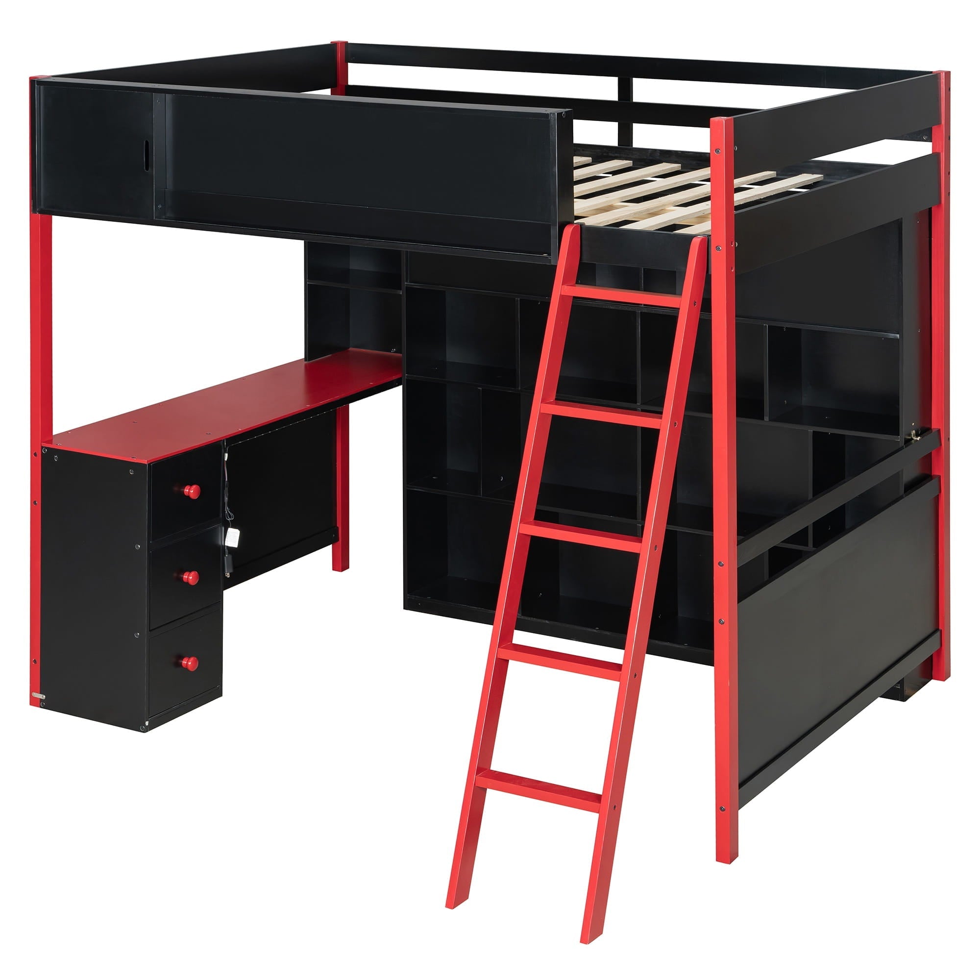 Bellemave® Full Size Wood Loft Bed with Desk, Ample Storage Space and Light, Loft Bed for Kids Bedroom - Bellemave