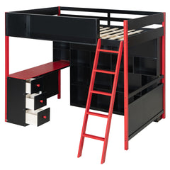 Bellemave® Full Size Wood Loft Bed with Desk, Ample Storage Space and Light, Loft Bed for Kids Bedroom - Bellemave